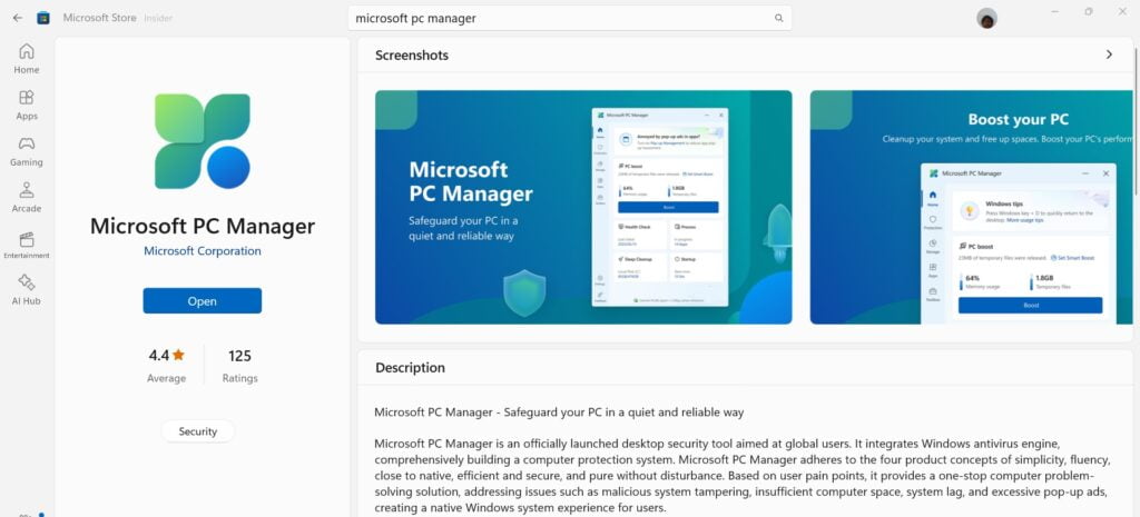 microsoft pc manager download from microsoft store